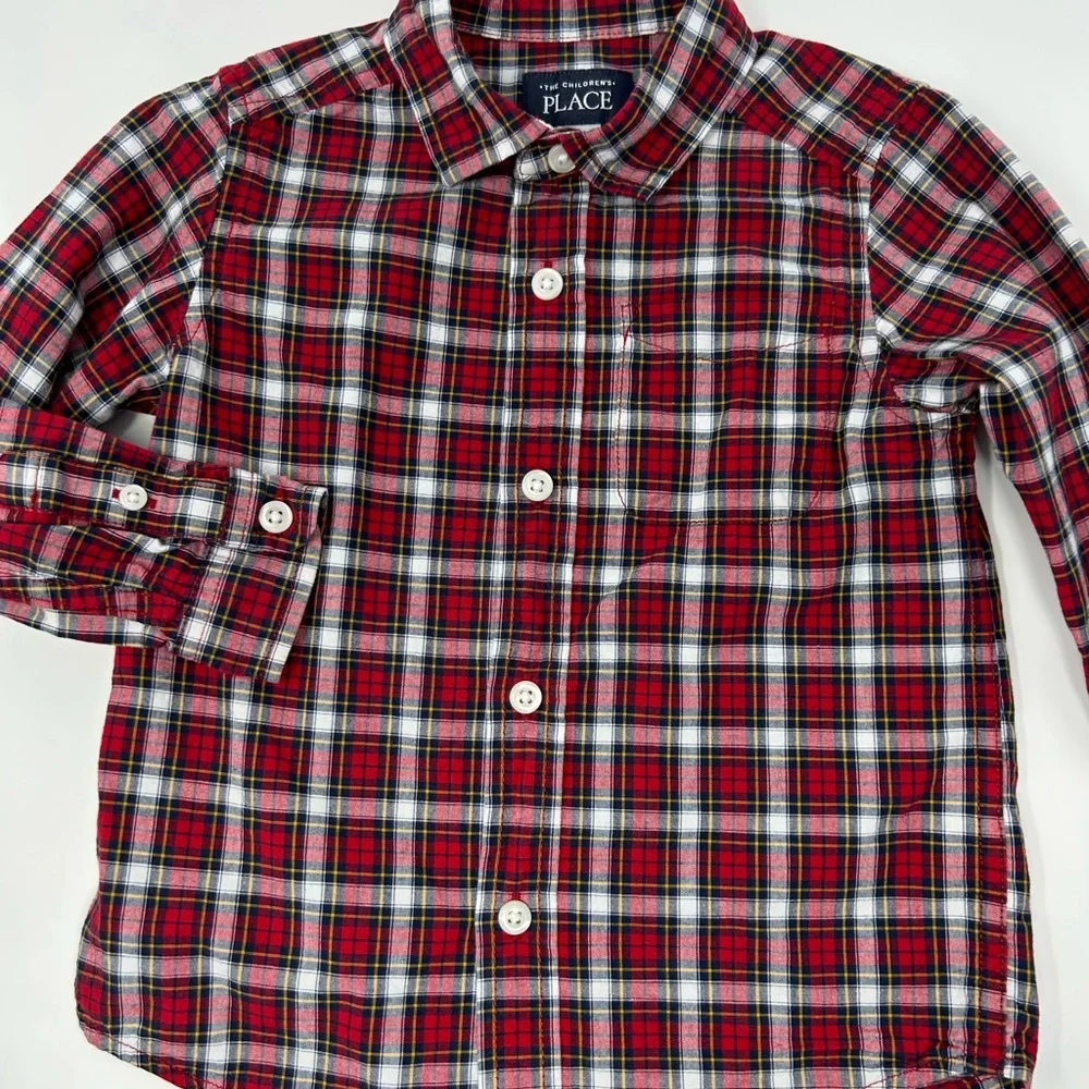 The Children’s Place Red‎ Black White Plaid Boys 3T Long Sleeve Shirt